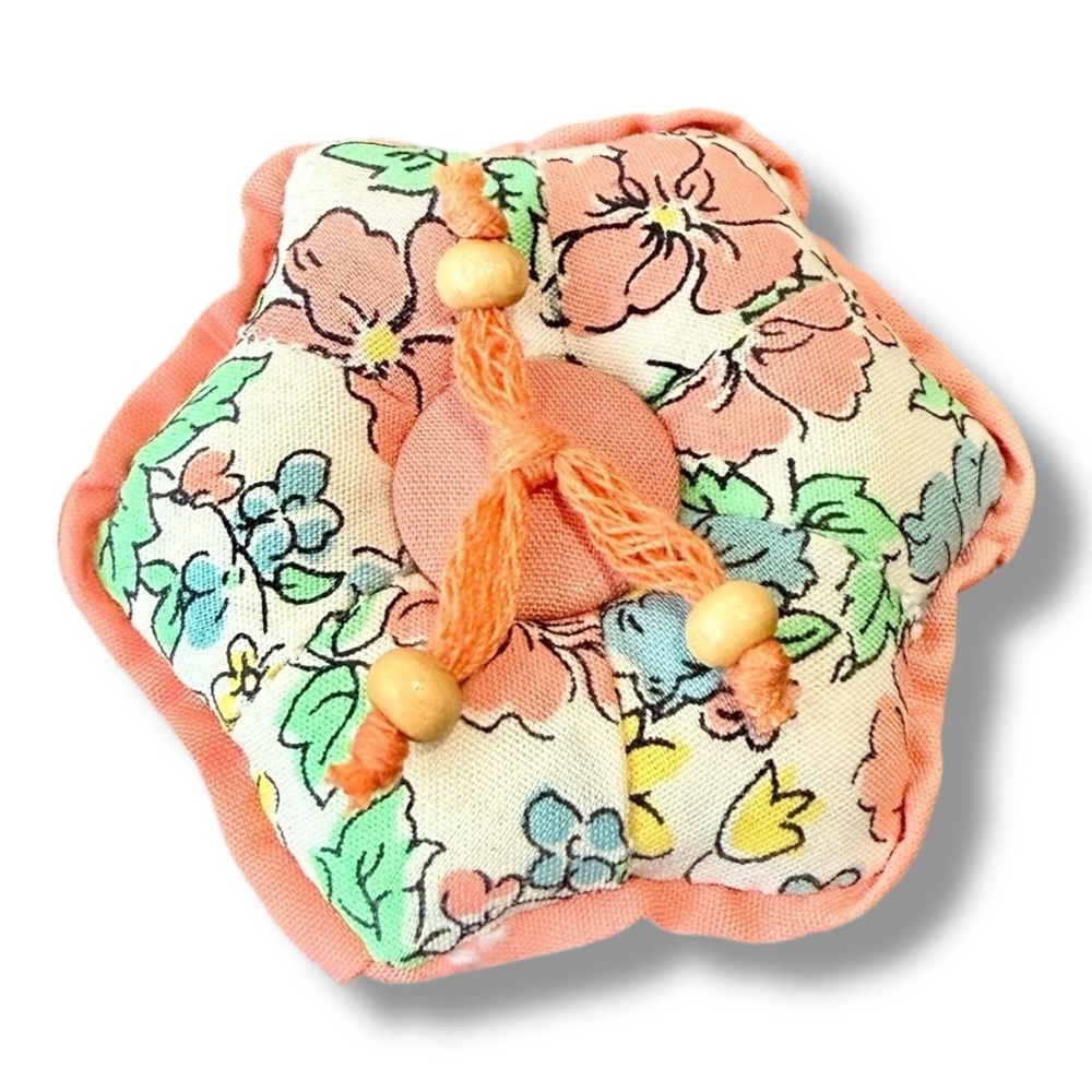 Matilda Jane Style Floral Fabric Pin Cushion Brooch, Peach, Blue, Green, Yellow